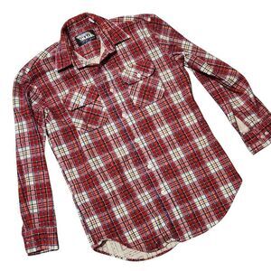 Priority Male Flannel Plaid Shirt Mens Medium Red Button Up Cotton Blend